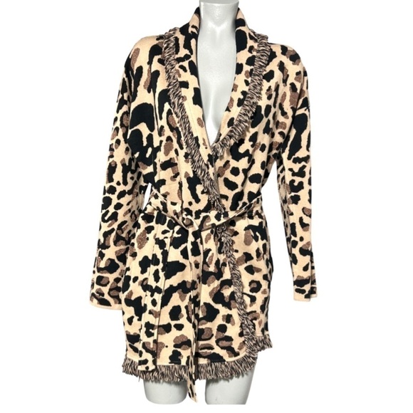 Chico’s Animal Print Fringe Belted Cardigan Sz XXL EUC - Picture 1 of 9
